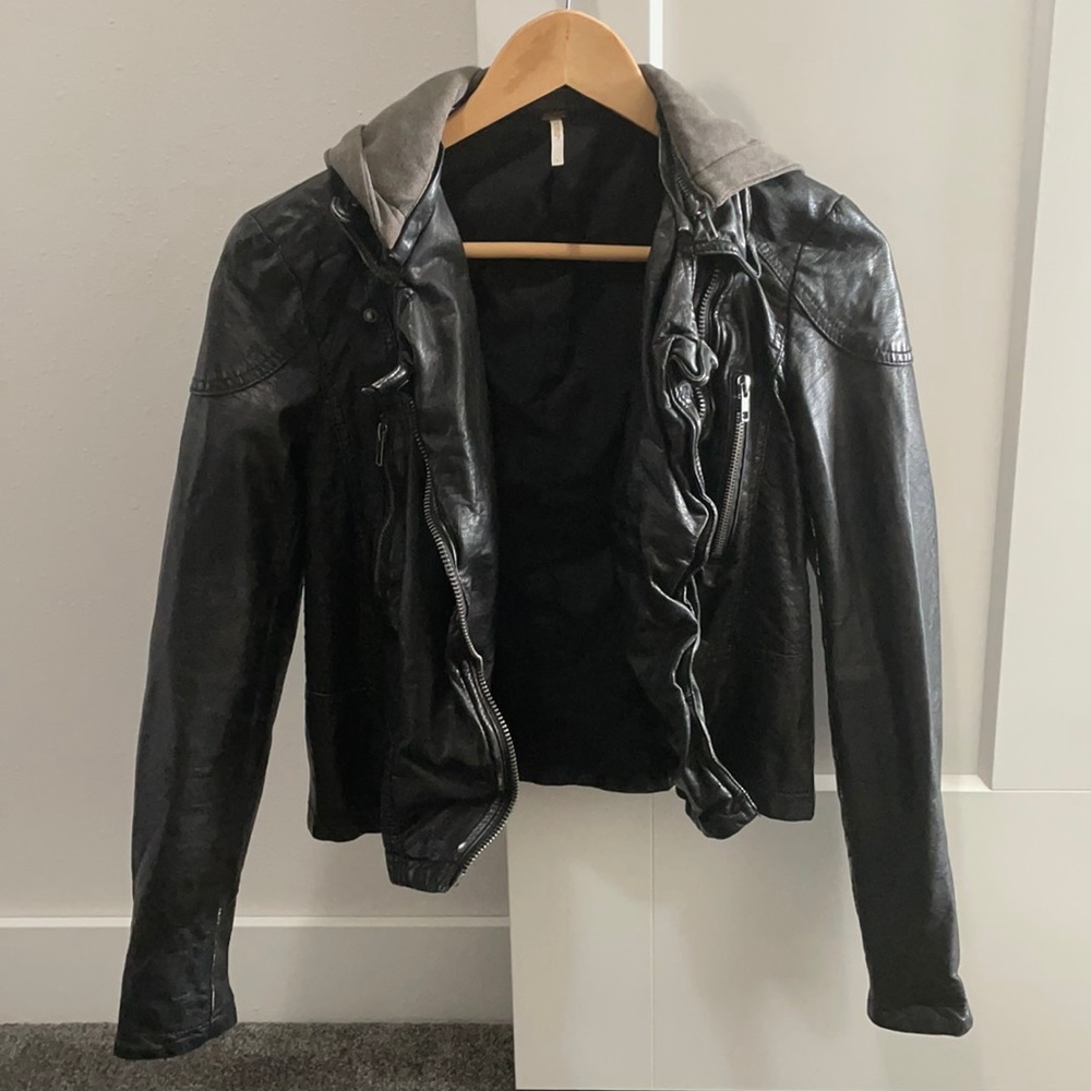 Free People Faux Leather Jacket with Hood